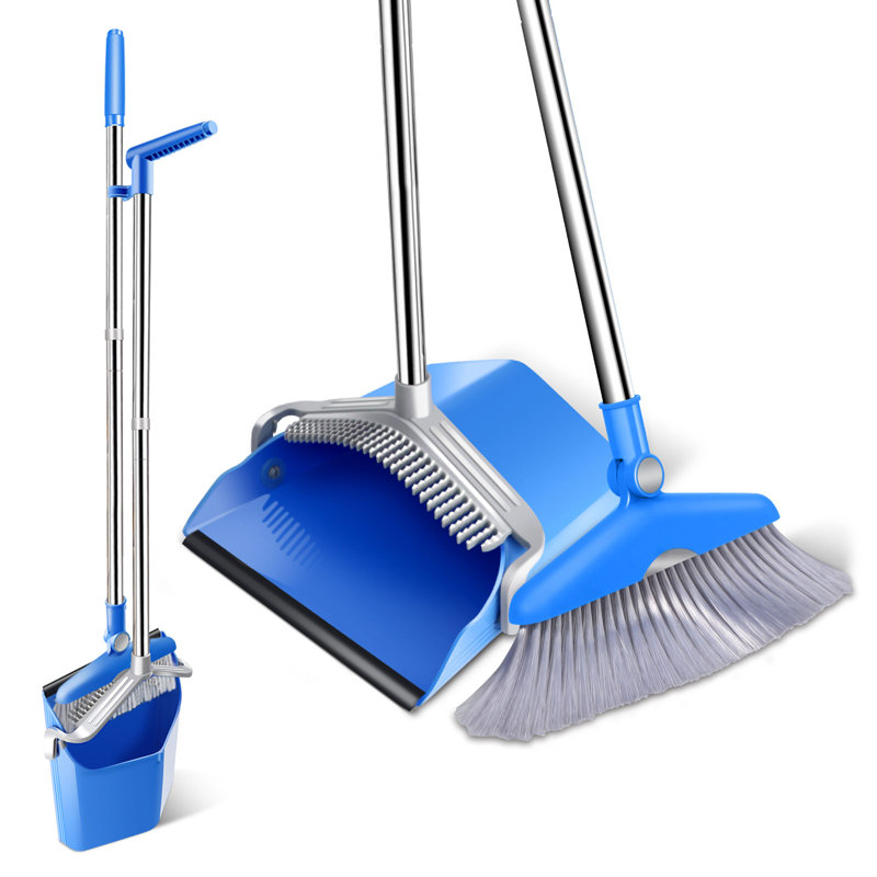 MASTHOME Broom And Dustpan Set, Long Handle Broom Bar, 180° Swivel